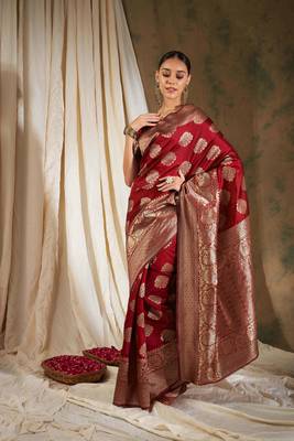 Elegant Red Art Silk Zari Woven Saree 2