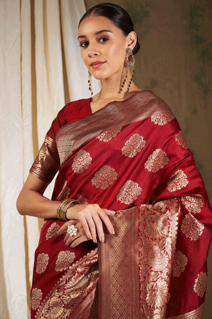 Elegant Red Art Silk Zari Woven Saree