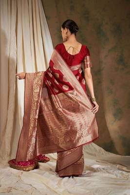 Elegant Red Art Silk Zari Woven Saree 5
