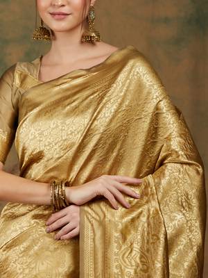 Golden Banarasi-Style Art Silk Saree with Blouse 4