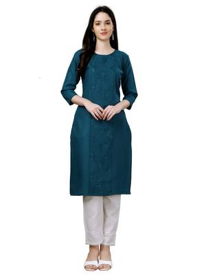 Beautiful Blue Embroidered Long Kurti 1