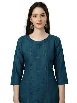 Beautiful Blue Embroidered Long Kurti 2