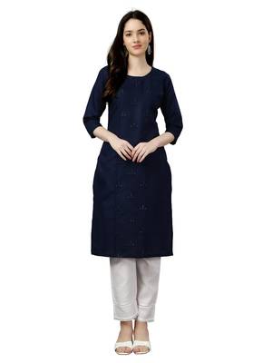 Beautiful Embroidered Navy Blue Kurti 1
