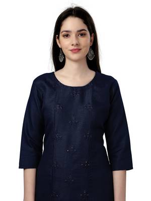 Beautiful Embroidered Navy Blue Kurti 2