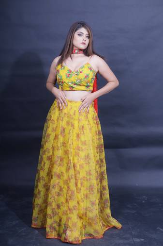 Orgenza Mustard Yellow Designer Lehenga Set by Sufiza Lifestyle