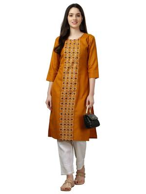 Embroidered Mustard Long Kurti 1