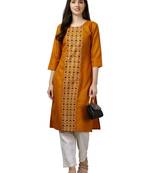 Embroidered Mustard Long Kurti
