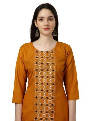 Embroidered Mustard Long Kurti 2