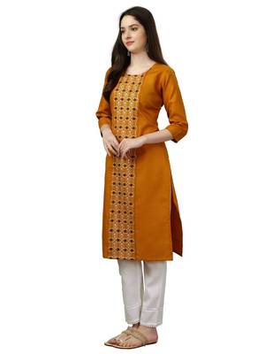 Embroidered Mustard Long Kurti 3