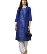 Royal Blue Embroidered Long Kurti