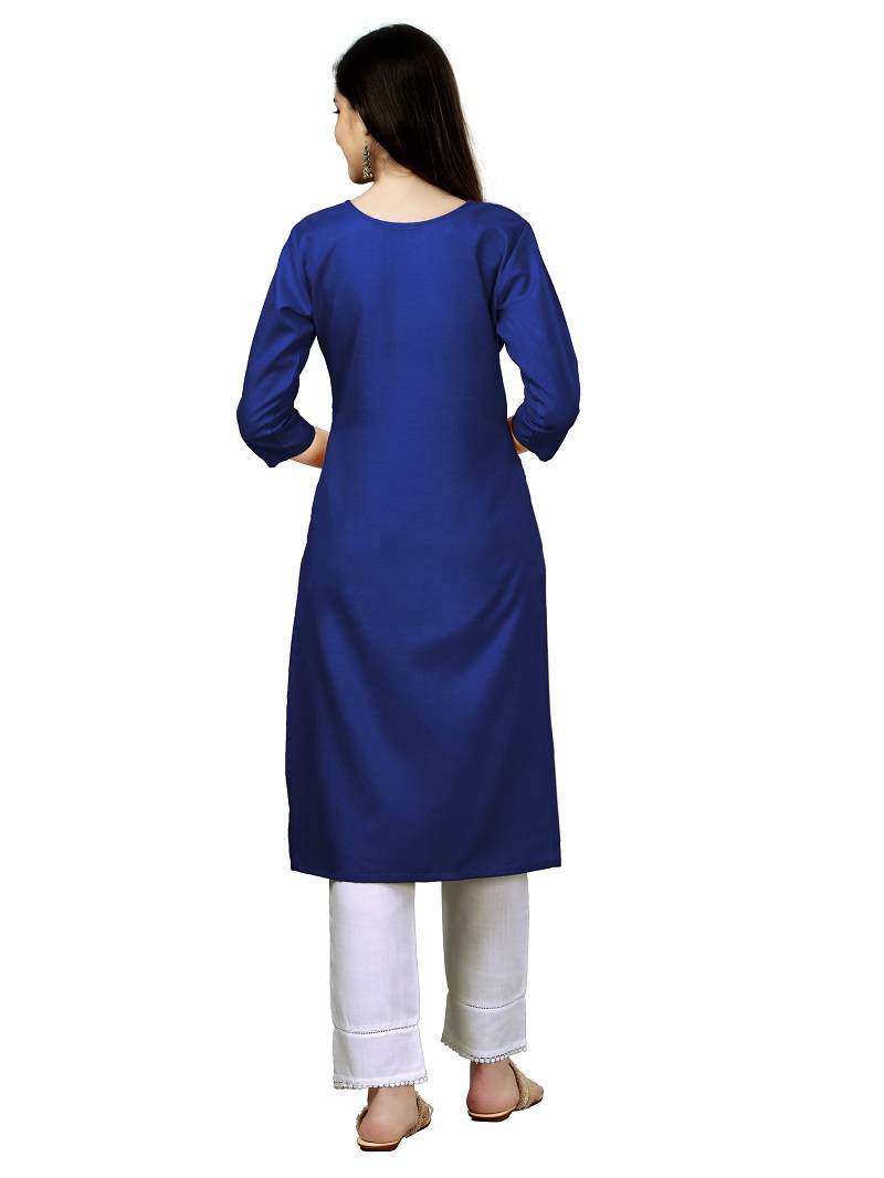 Royal Blue Embroidered Long Kurti