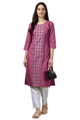 Purple Embroidered Long Kurti