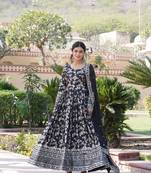 Black Viscose Jacquard  Gown With Dupatta