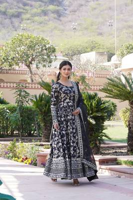 Black Viscose Jacquard  Gown With Dupatta 6