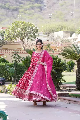  Pink Viscos Gown With Dupatta