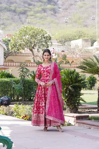  Pink Viscos Gown With Dupatta