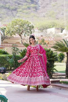  Pink Viscos Gown With Dupatta 5