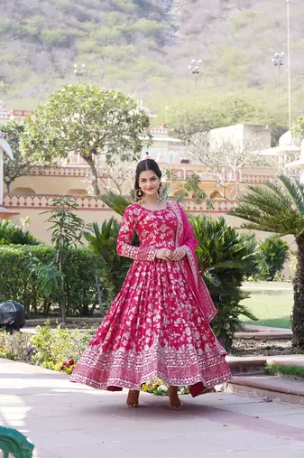  Pink Viscos Gown With Dupatta