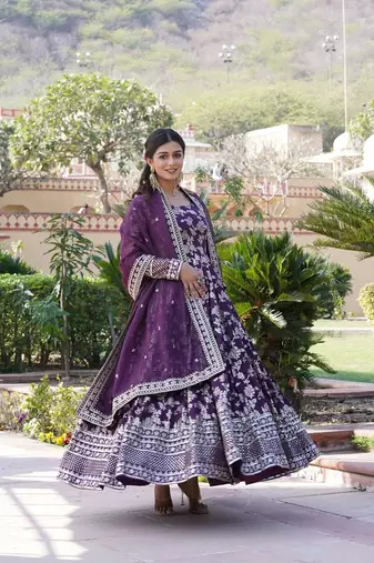 Wine Viscose Long Kurti With Dupatta