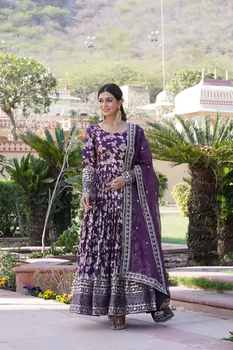 Wine Viscose Long Kurti With Dupatta