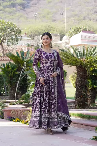 Wine Viscose Long Kurti With Dupatta