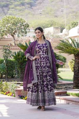 Wine Viscose Long Kurti With Dupatta 6