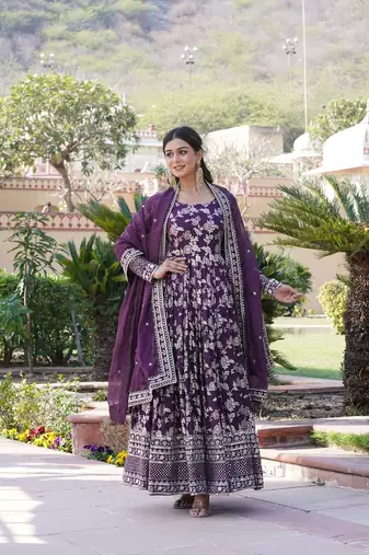 Wine Viscose Long Kurti With Dupatta
