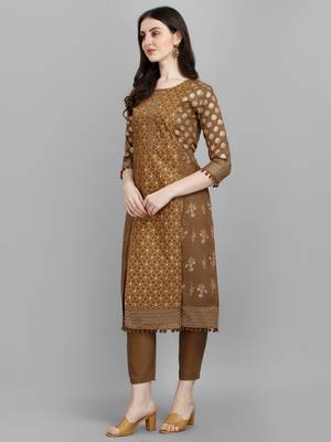 GOLD AND PIGMENT PRINTED COTTON KURTA AND PANT SET 2
