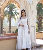 White Faux Georgette Long Kurti with Dupatta