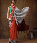 Orange Women'S Soft Silk Printed Saree With Tassels