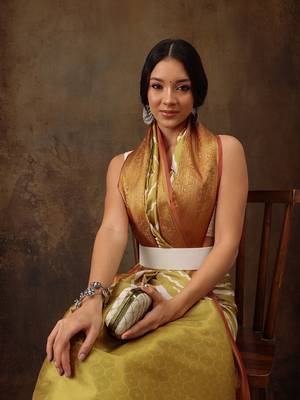 Yellow Soft Silk Lahriya Printed Saree With Zari Woven Pallu 2