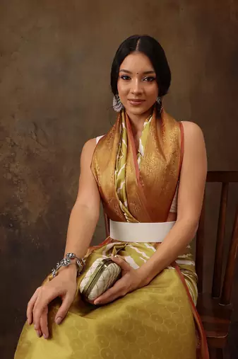 Yellow Soft Silk Lahriya Printed Saree With Zari Woven Pallu