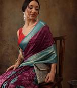Pink Faux Kanjeevaram Pattu Zari Woven Border Floral Printed Saree