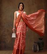Peach Soft Silk Lahriya Printed Saree With Zari Woven Pallu