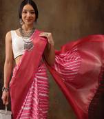 Pink Soft Silk Lahriya Printed Saree With Zari Woven Pallu