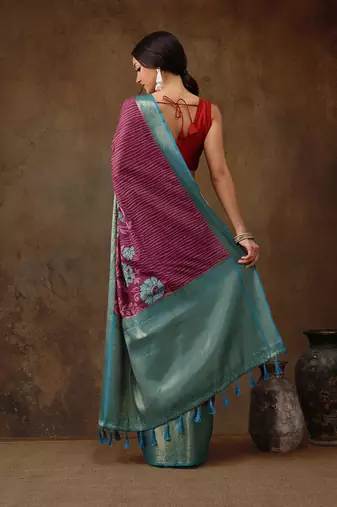 Pink Faux Kanjeevaram Pattu Zari Woven Border Floral Printed Saree