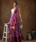 Lavender Soft Silk Lahriya Printed Saree With Zari Woven Pallu