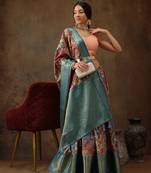 Multicolor Faux Kanjeevaram Pattu Zari Woven Border Digital Printed Saree
