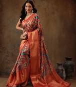 Multicolor Faux Kanjeevaram Pattu Zari Woven Border Digital Printed Saree