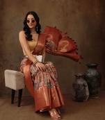 Multicolor Faux Kanjeevaram Pattu Zari Woven Border Digital Printed Saree