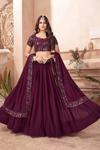 Fabulous Purple Sequins Georgette Reception Wear Lehenga Choli