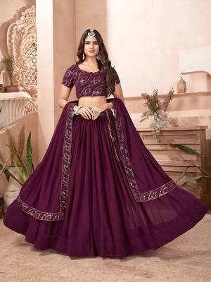  purple sequins georgette lehenga set choli with dupatta 1