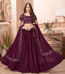  purple sequins georgette lehenga set choli with dupatta