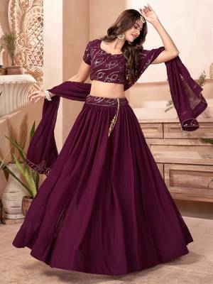  purple sequins georgette lehenga set choli with dupatta 2