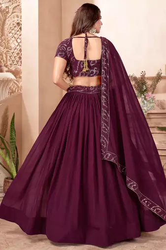  purple sequins georgette lehenga set choli with dupatta