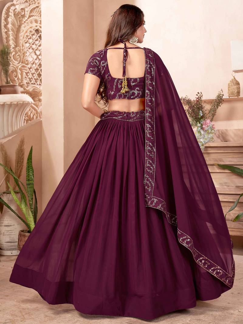 Fabulous Purple Sequins Georgette Reception Wear Lehenga Choli