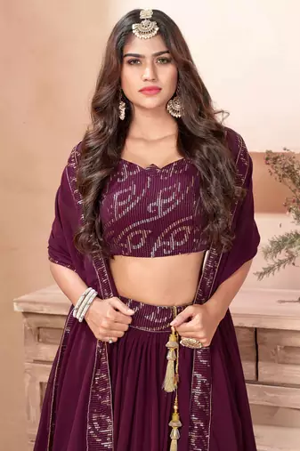  purple sequins georgette lehenga set choli with dupatta