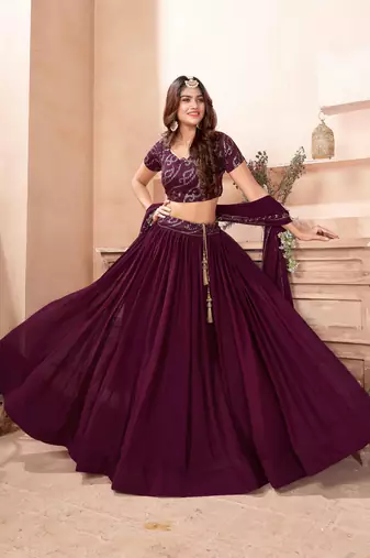  purple sequins georgette lehenga set choli with dupatta