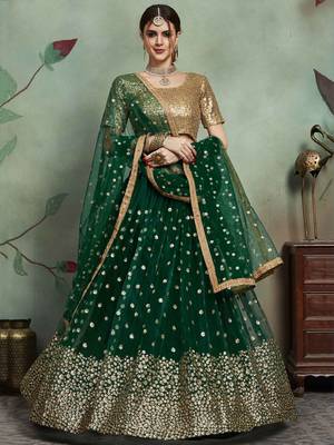 Astonishing Green Embroidered Net Lehenga Choli With Dupatta 1