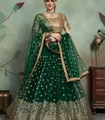 Astonishing Green Embroidered Net Lehenga Choli With Dupatta